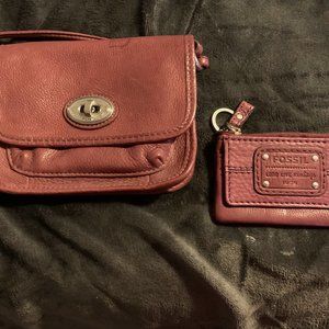 Fossil Leather Shoulder Bag with little case.